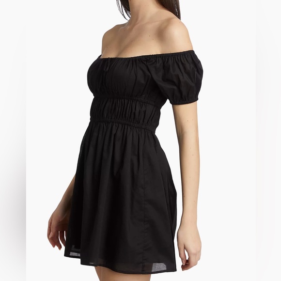 Faithfull the Brand black mini dress xs 2 off the shoulder square neckline - Picture 3 of 11